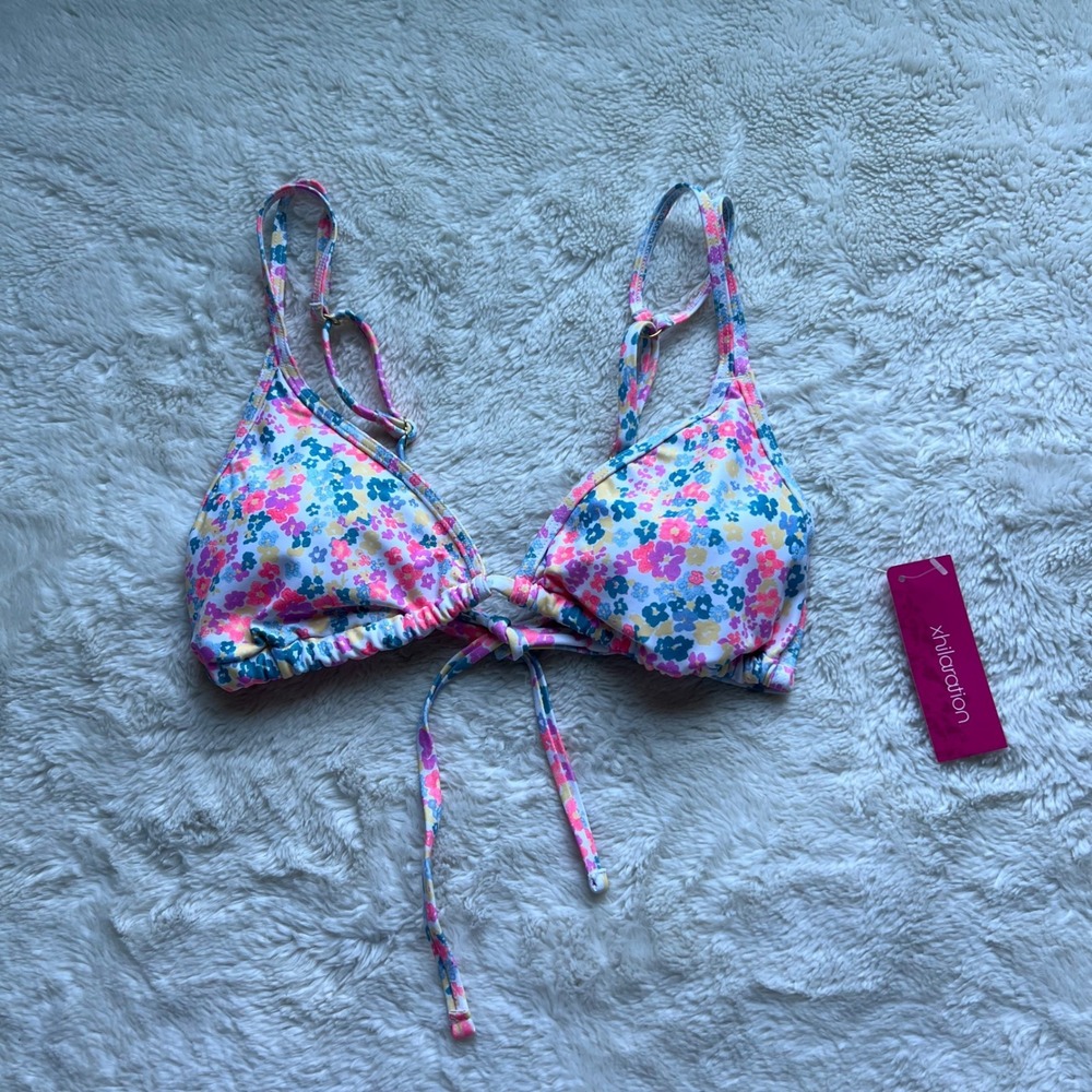 Xhilaration Women's Floral Triangle Bikini Top Multi Color Size Medium NWT